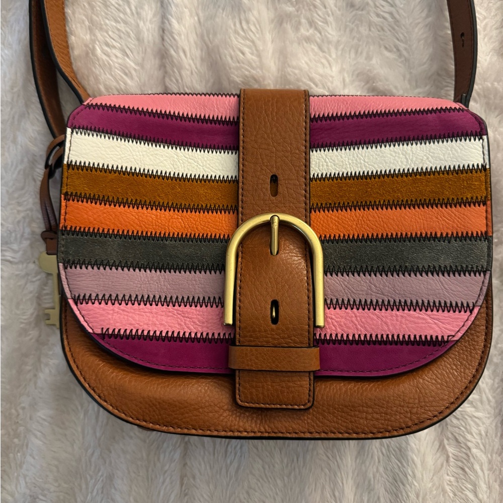 Fossil Multicolor Striped Leather Crossbody Bag